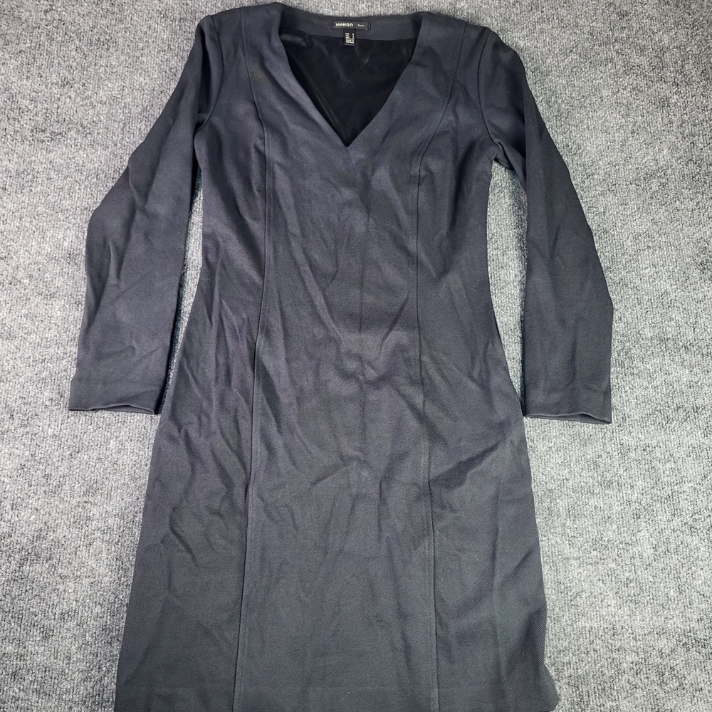 Mango Suit Women Black V-Neck Long Sleeve Sheath Dress Size S Small Workwear